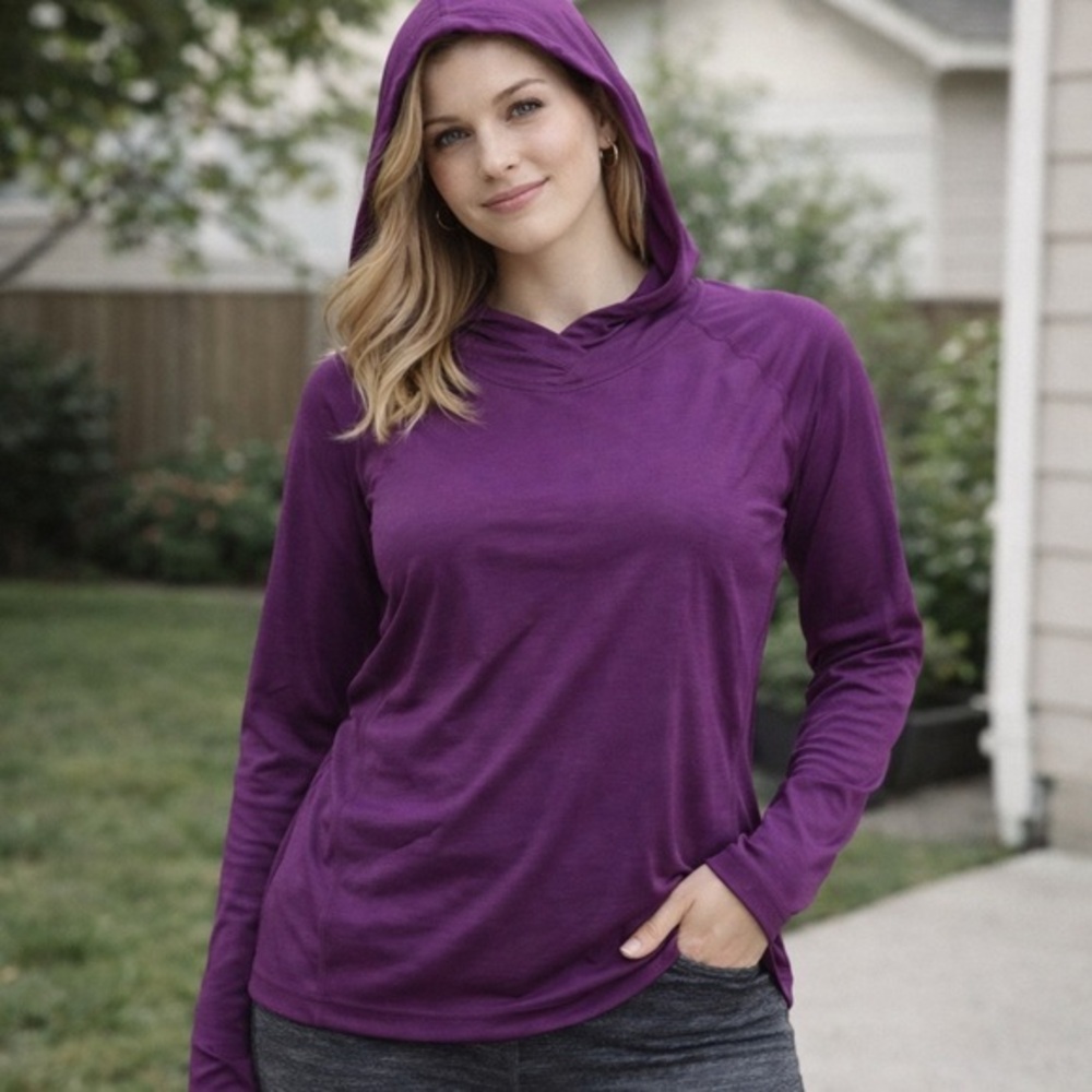 Jillian Michaels Impact Hooded Athletic Top Purple Long Sleeve Size